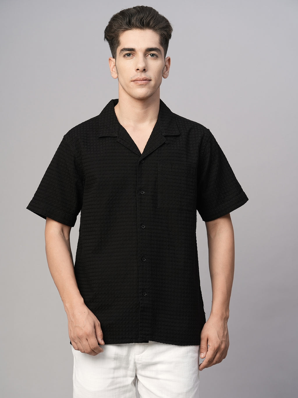 Men's Black Cotton Regular Fit Shirt