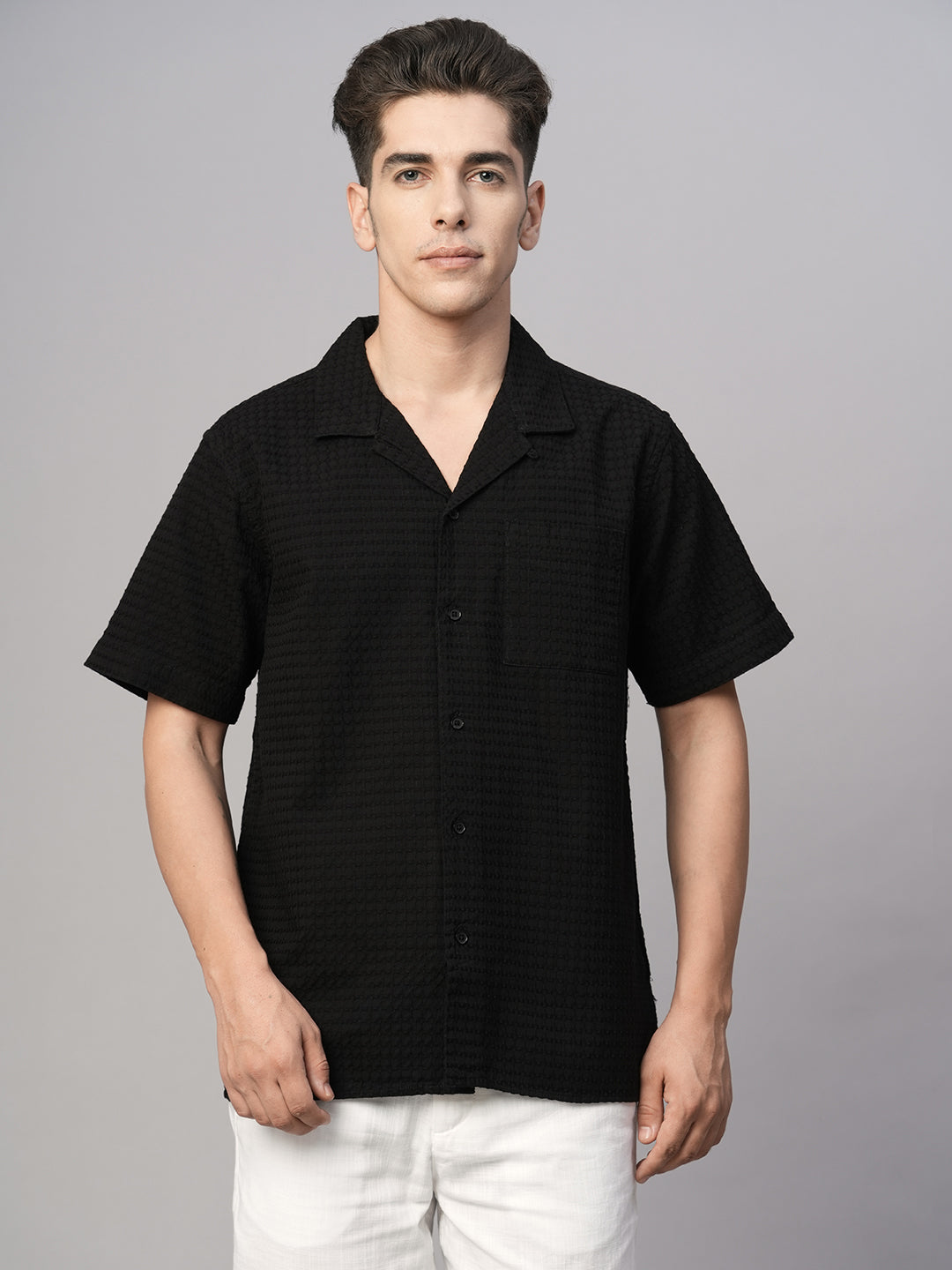 Men's Black Cotton Regular Fit Shirt