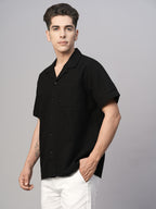 Men's Black Cotton Regular Fit Shirt