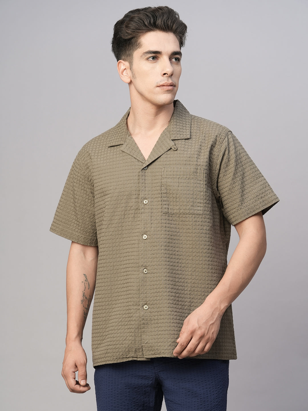 Men's Olive Cotton Regular Fit Shirt