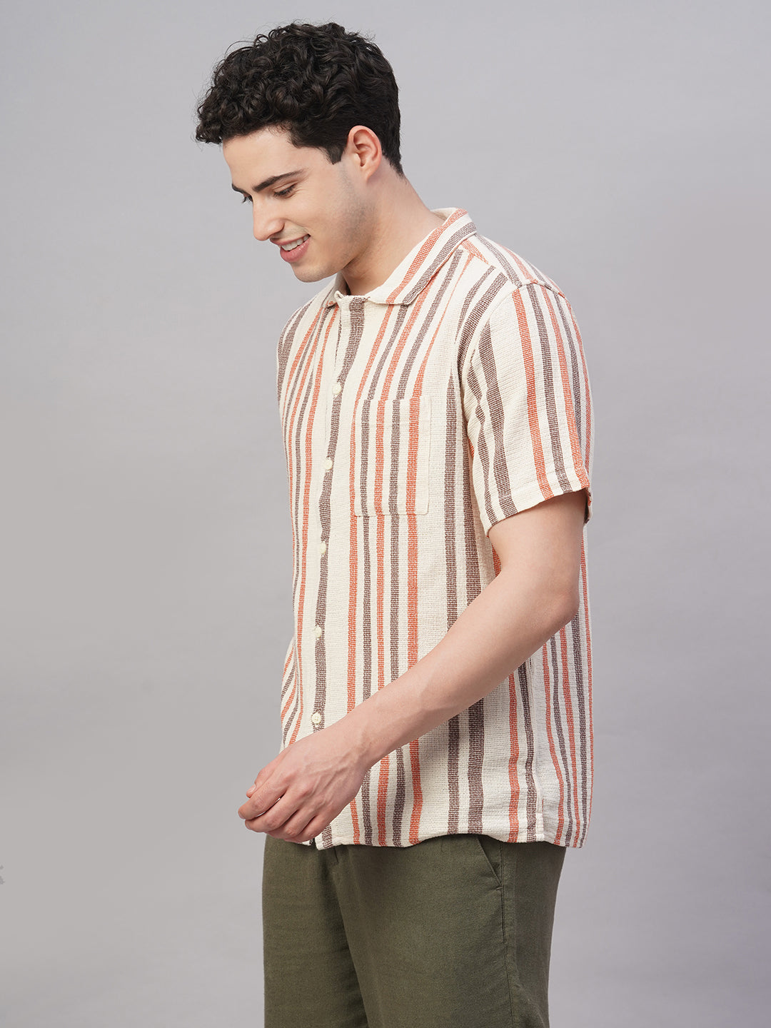 Men's Khaki 100% Cotton Regular Fit Shirt