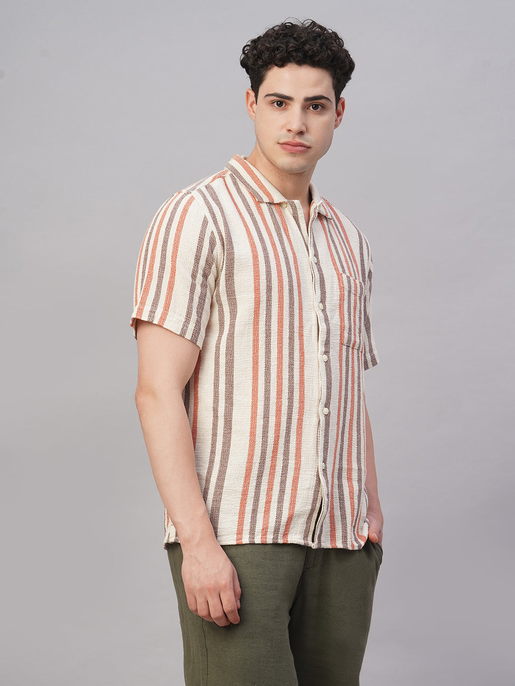 Men's Khaki 100% Cotton Regular Fit Shirt
