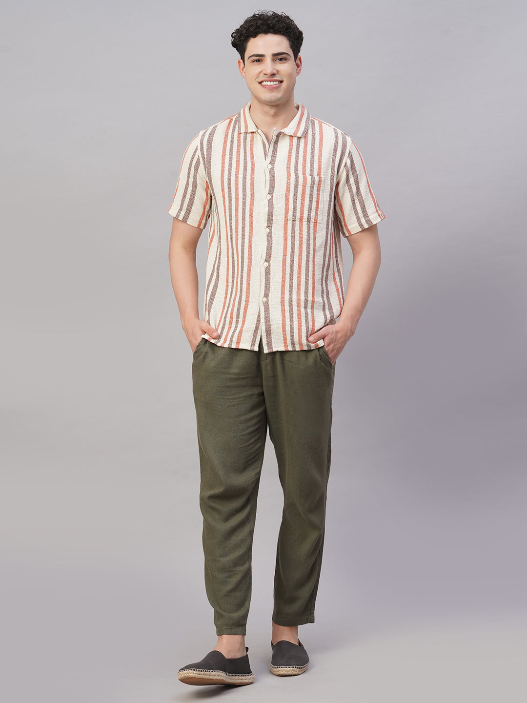 Men's Khaki 100% Cotton Regular Fit Shirt