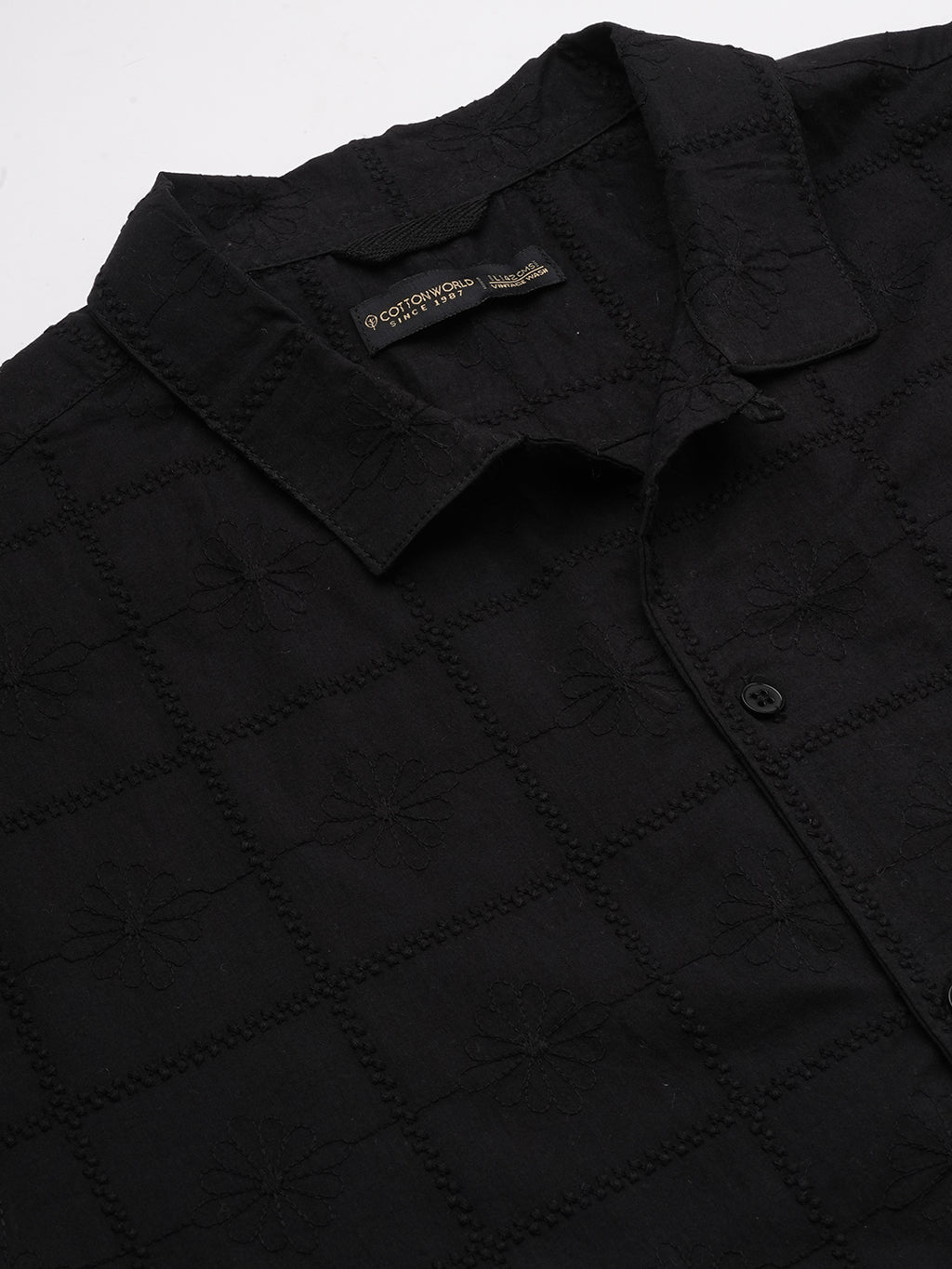 Men's Black 100% Cotton Regular Fit Shirt