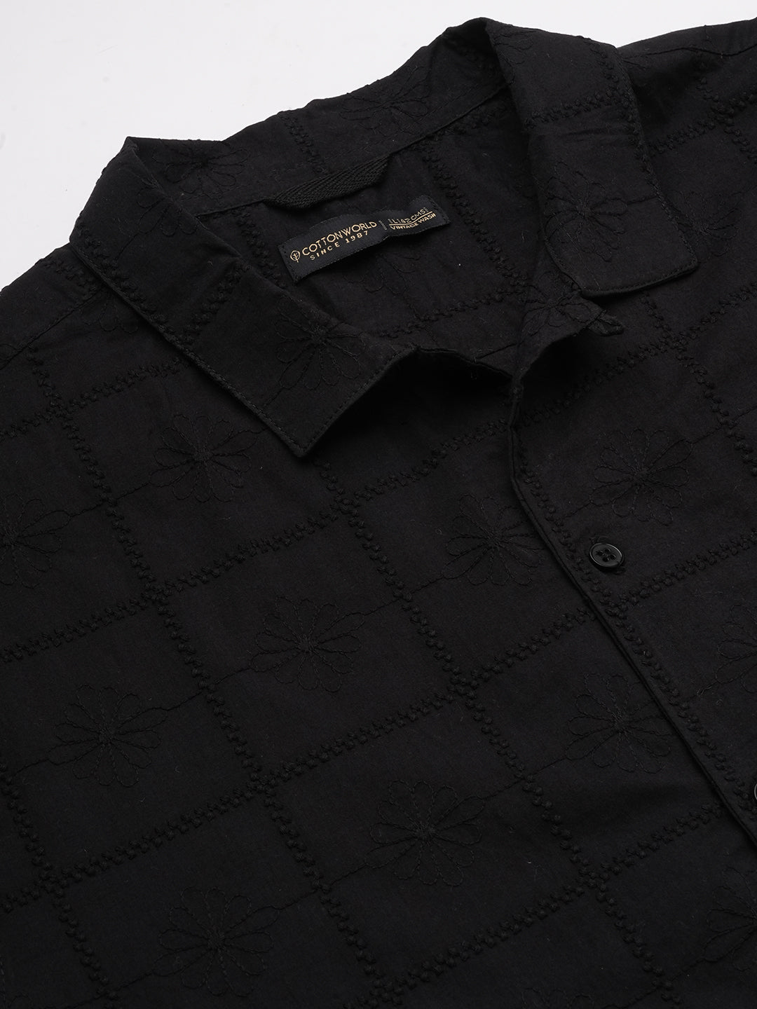 Men's Black 100% Cotton Regular Fit Shirt