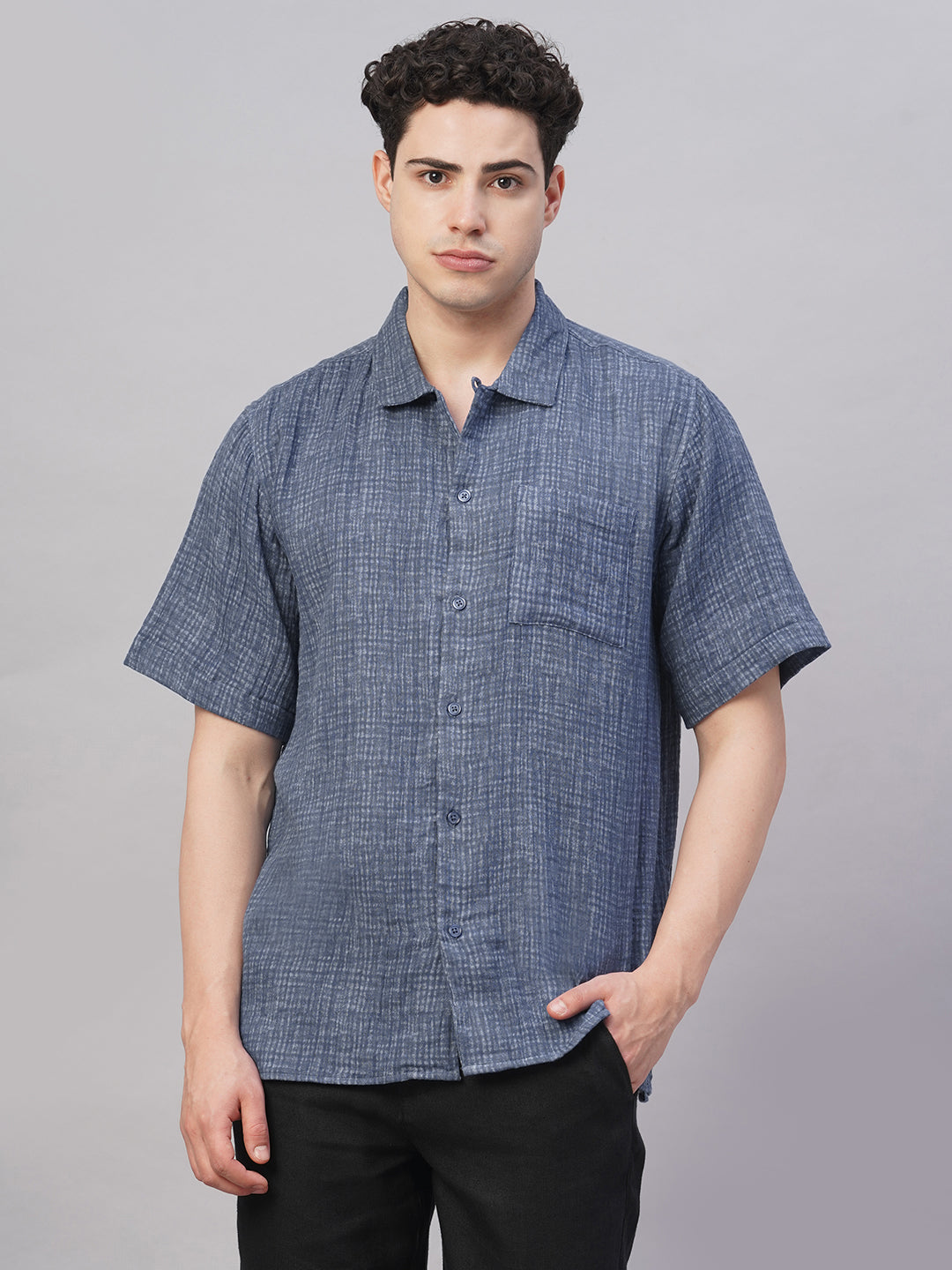 Men's Blue 100% Cotton Regular Fit Shirt