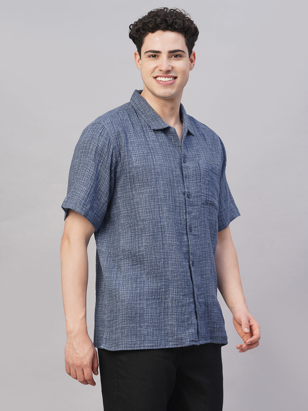 Men's Blue 100% Cotton Regular Fit Shirt