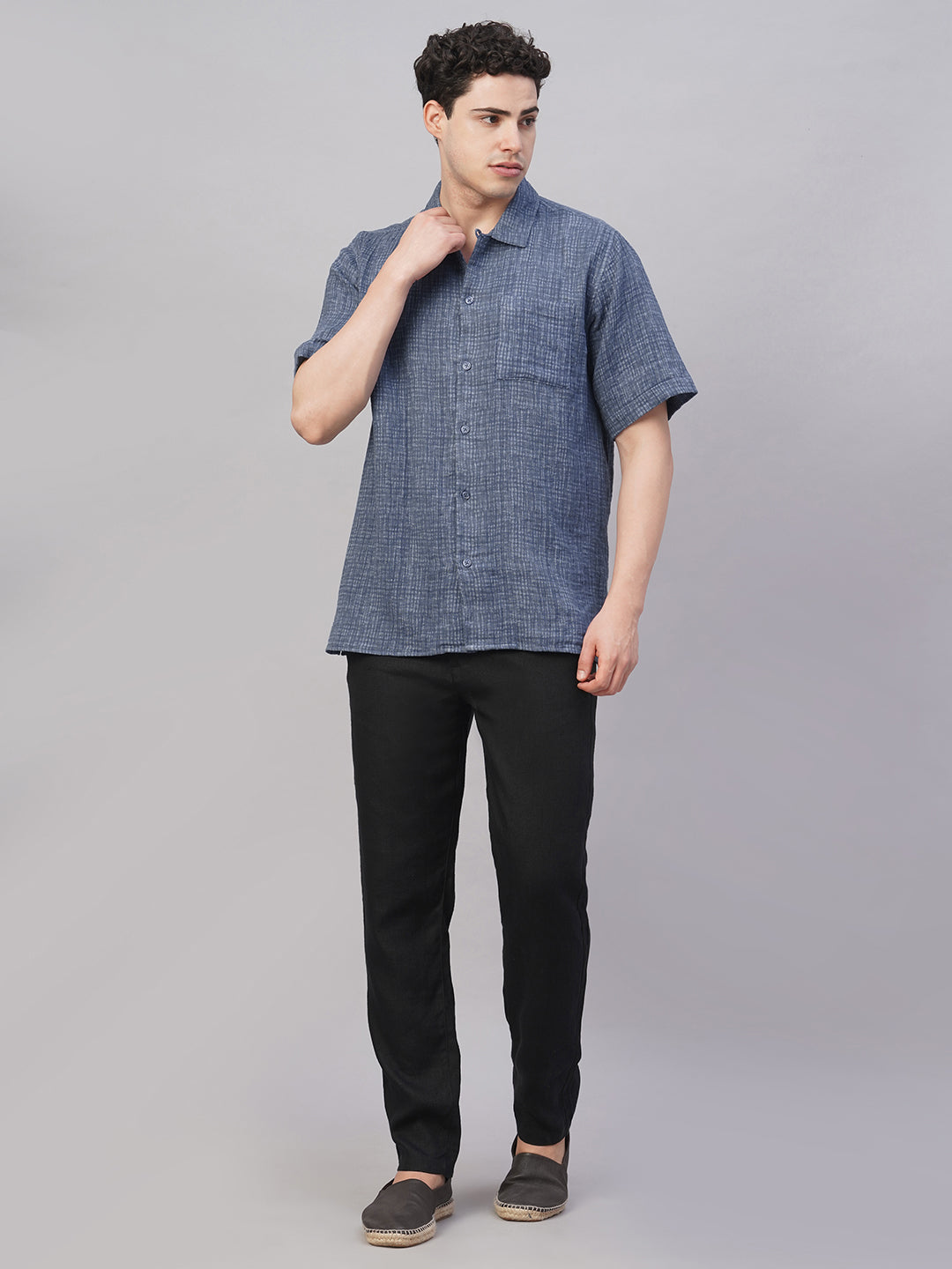 Men's Blue 100% Cotton Regular Fit Shirt