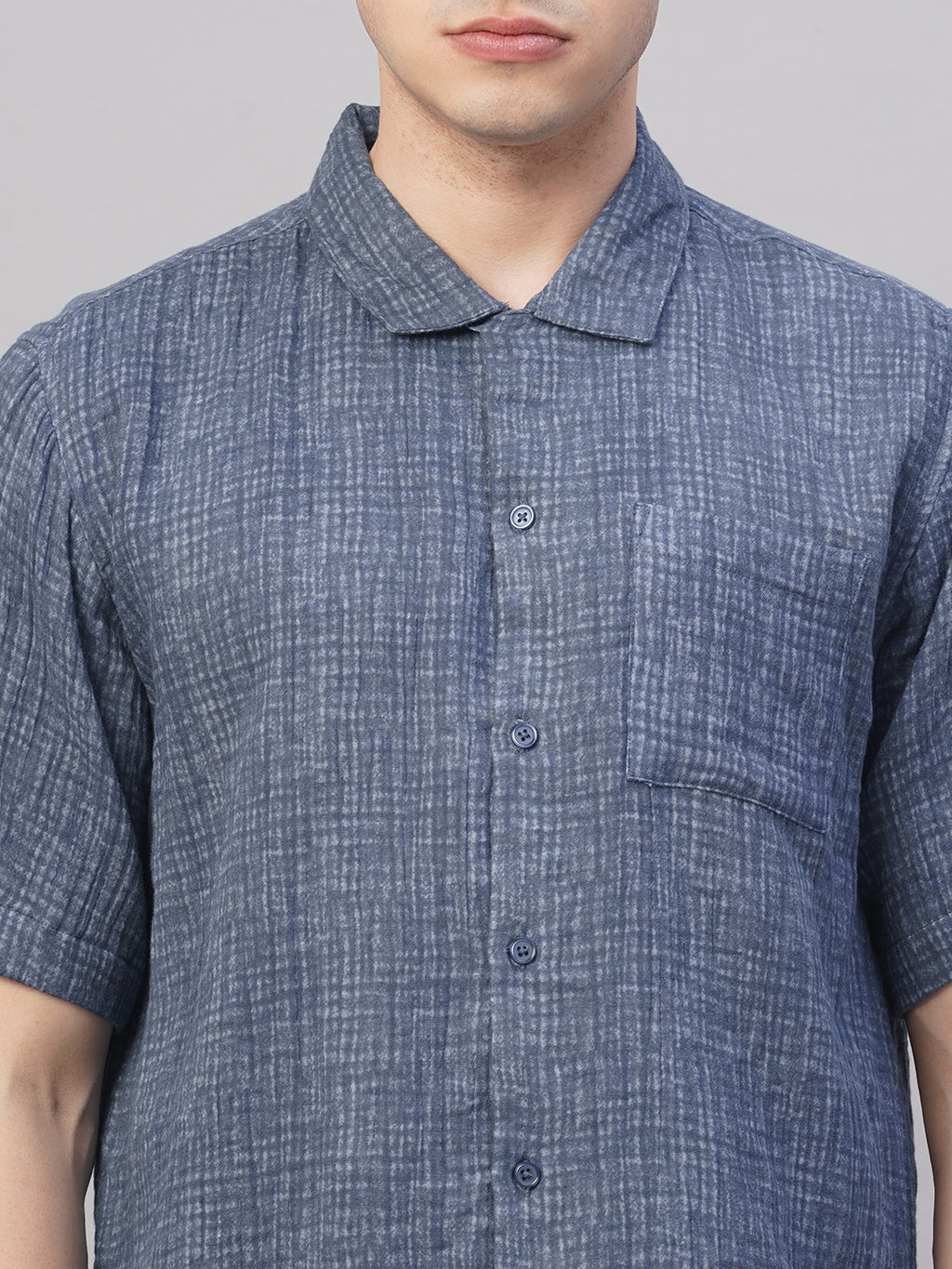 Men's Blue 100% Cotton Regular Fit Shirt
