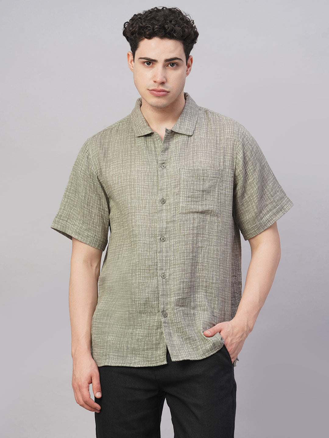 Men's Grey 100% Cotton Regular Fit Shirt