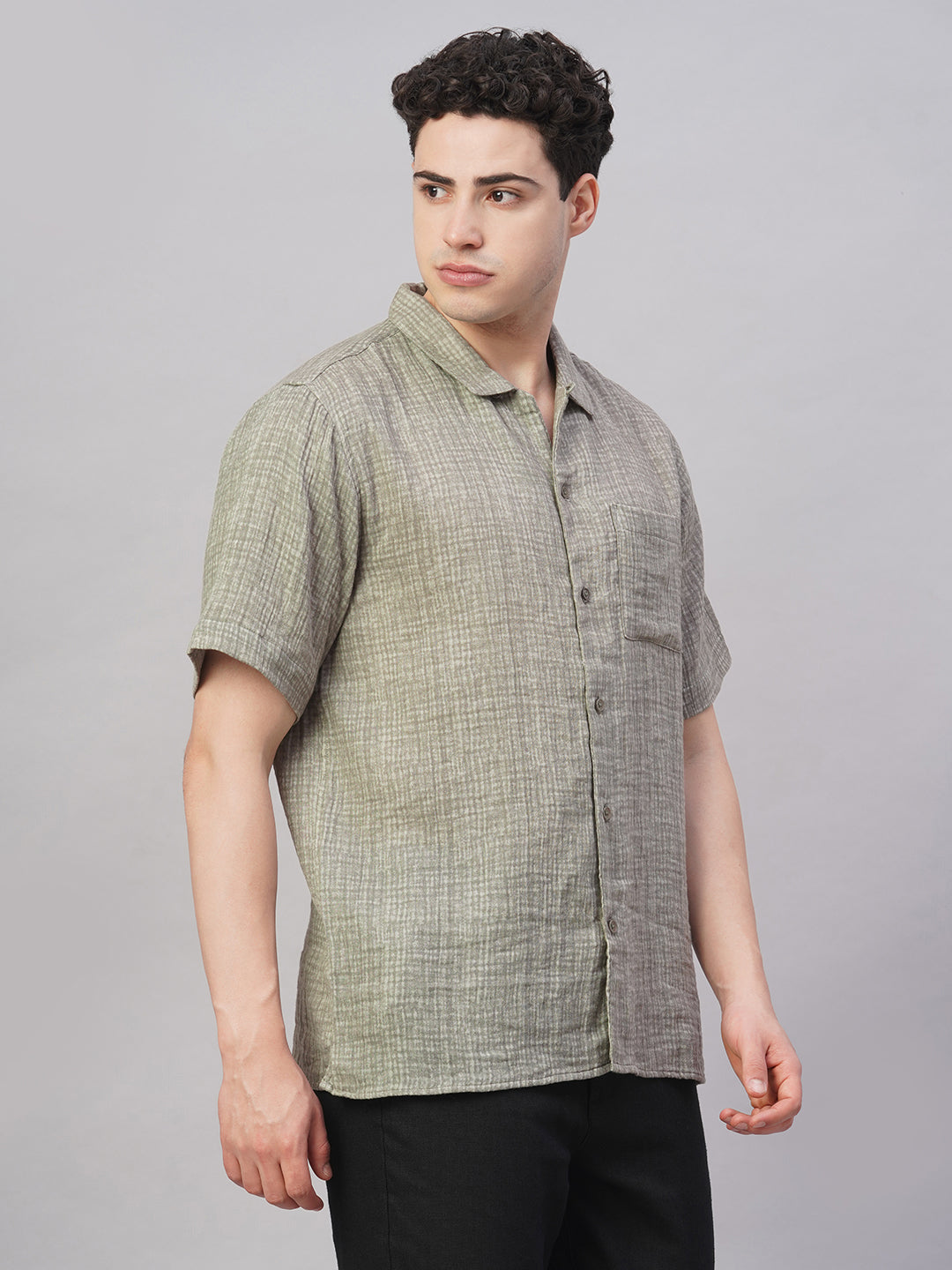 Men's Grey 100% Cotton Regular Fit Shirt