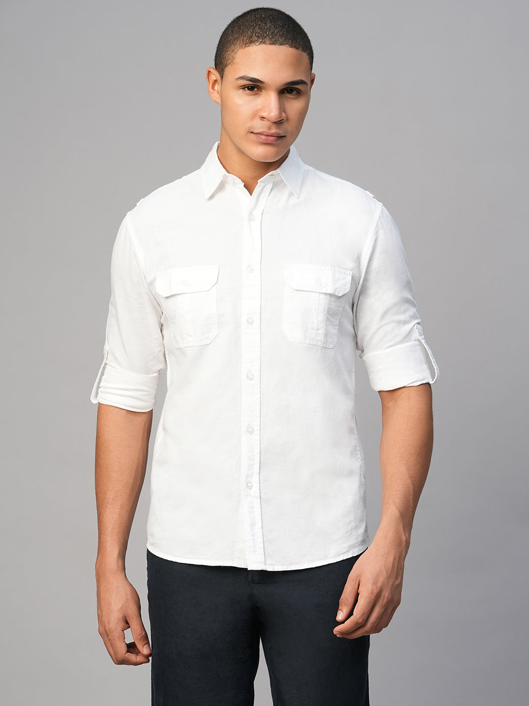 Men's White Linen Cotton Regular Fit Shirt