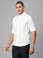 Men's White Linen Cotton Regular Fit  Shirt