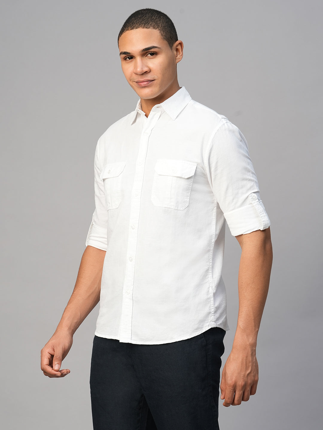 Men's White Linen Cotton Regular Fit  Shirt