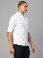 Men's White Linen Cotton Regular Fit  Shirt