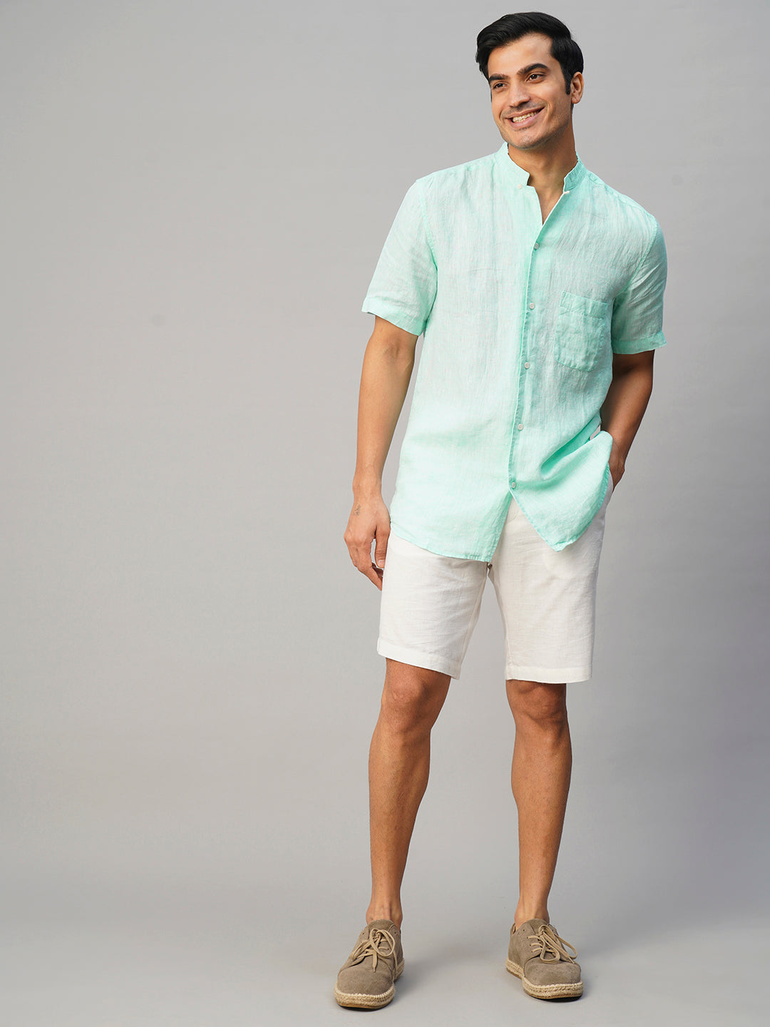 Men's Mint 100% Linen Regular Fit Shirt