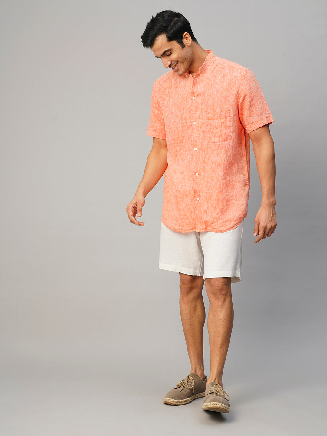 Men's Orange Linen Regular Fit Shirt