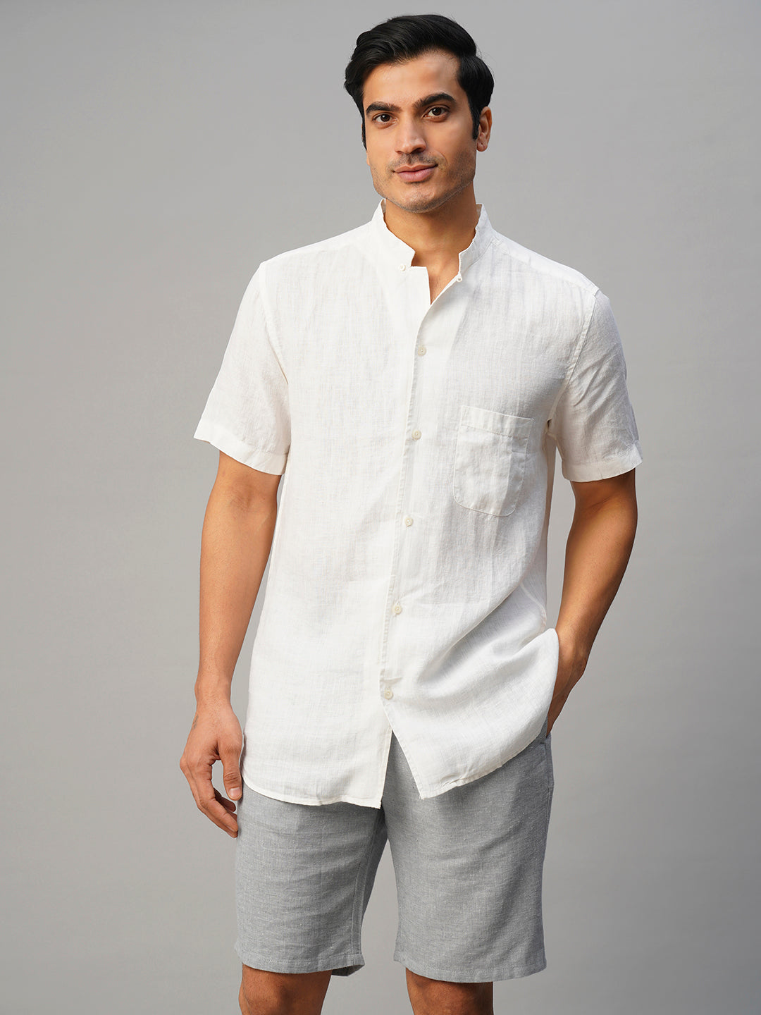 Men's White Linen Regular Fit Shirt