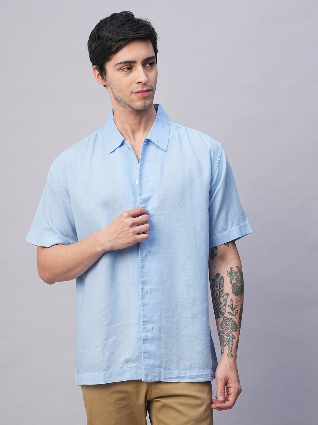 Men's Sky Cotton Linen Regular Fit Shirt