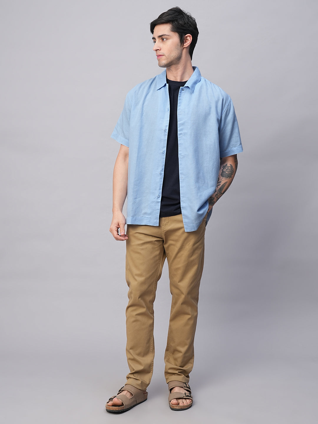 Men's Sky Cotton Linen Regular Fit Shirt