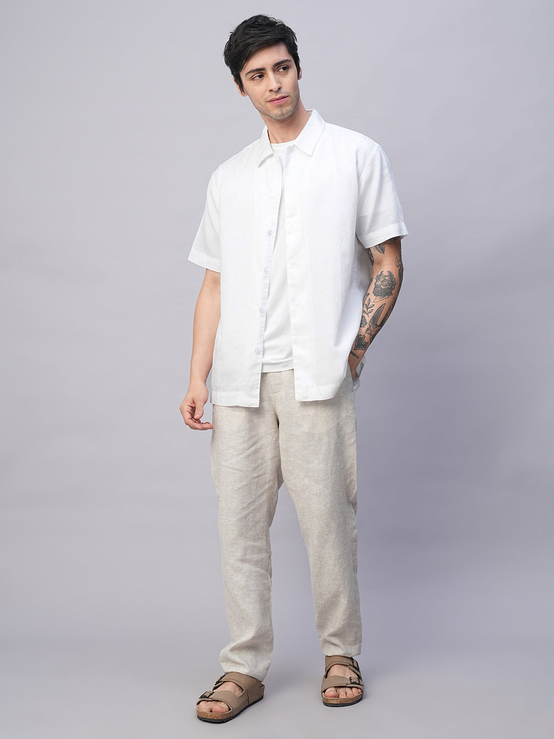 Men's White Cotton Linen Regular Fit Summer Shirt