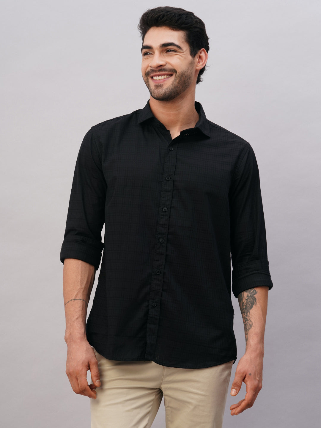 Men's Black Cotton Slim Fit Shirt