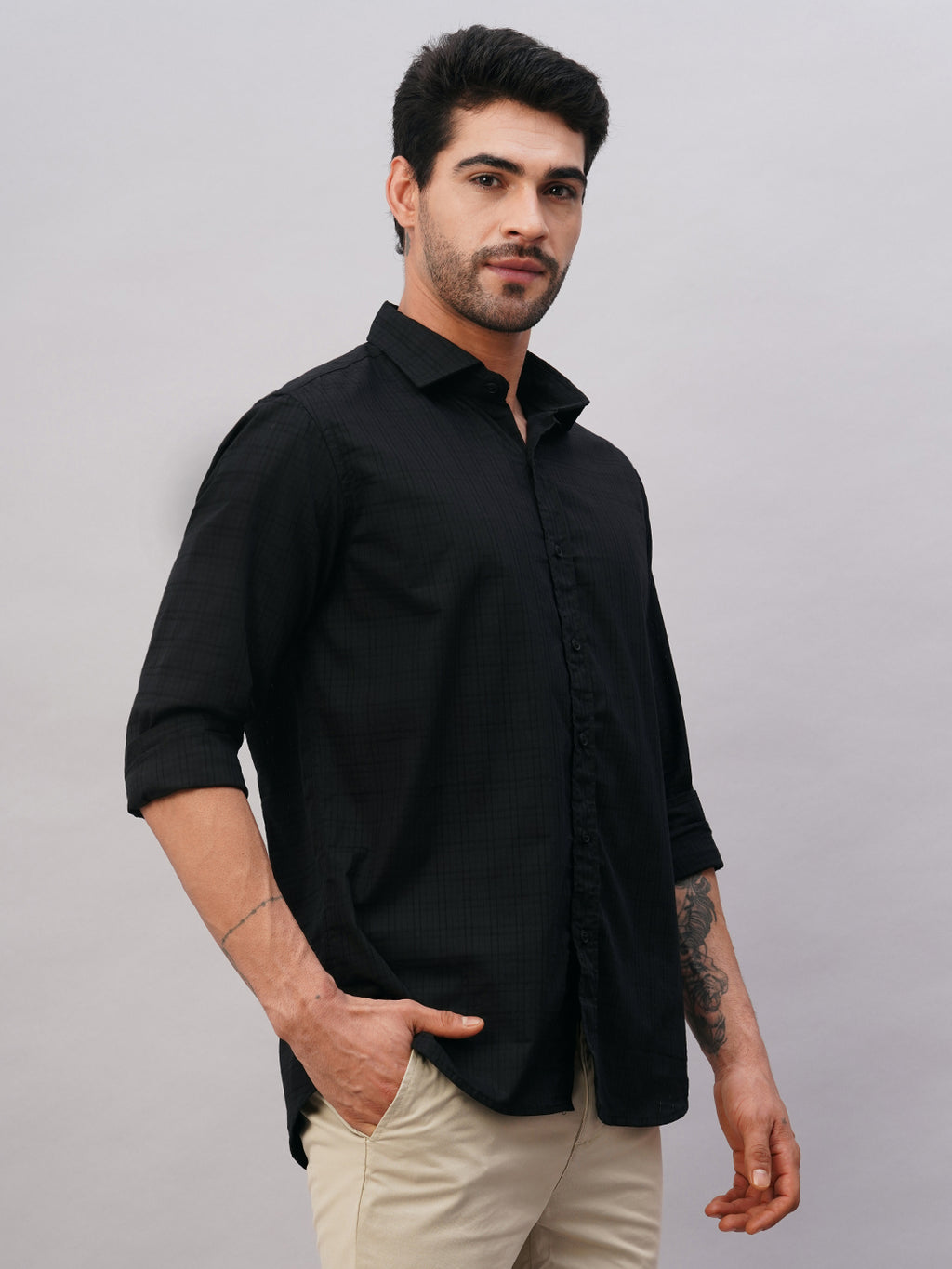 Men's Black Cotton Slim Fit Shirt