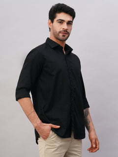 Men's Black Cotton Slim Fit Shirt