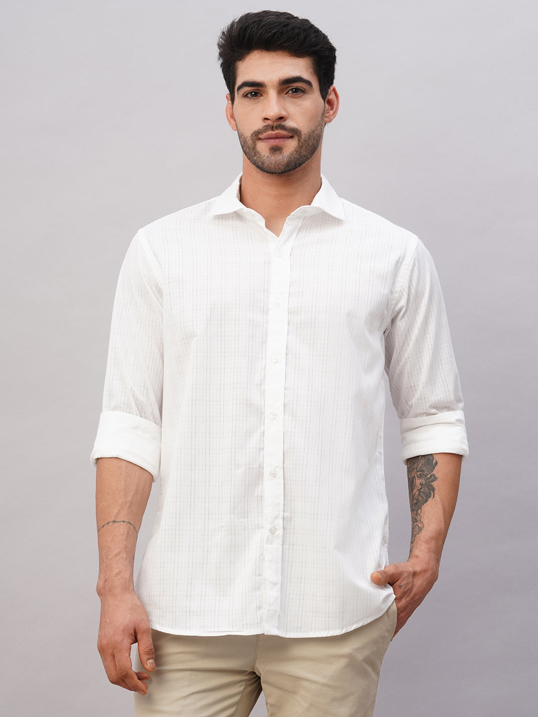 Men's White Cotton Slim Fit Shirt