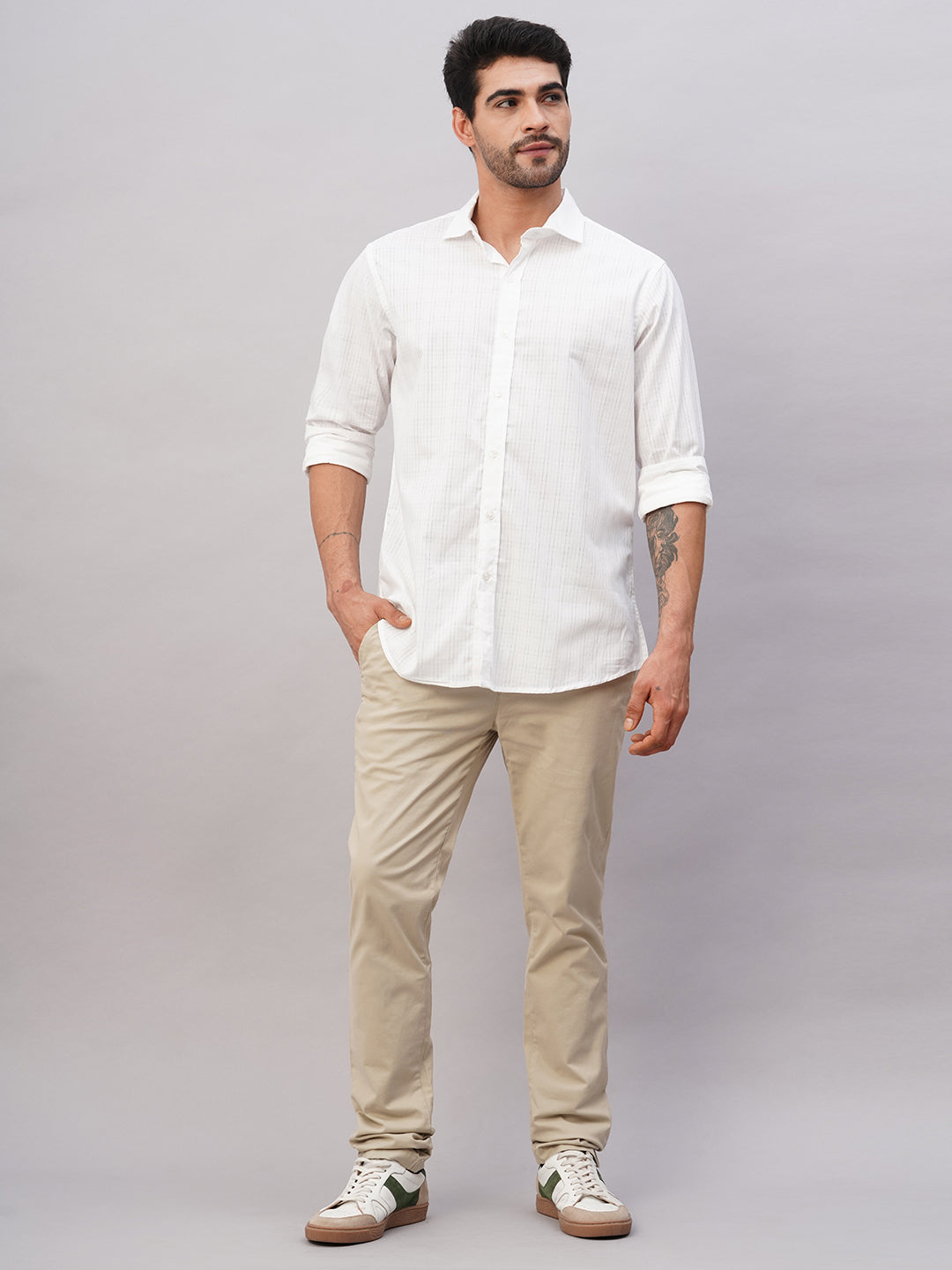 Men's White Cotton Slim Fit Shirt