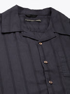 Men's Navy 100% Cotton Stripe Regular Fit Cuban Collar Shirt