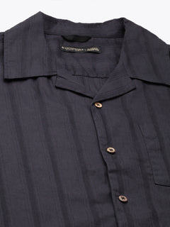 Men's 100% Cotton Stripe Regular Fit Cuban Collar Shirt Navy