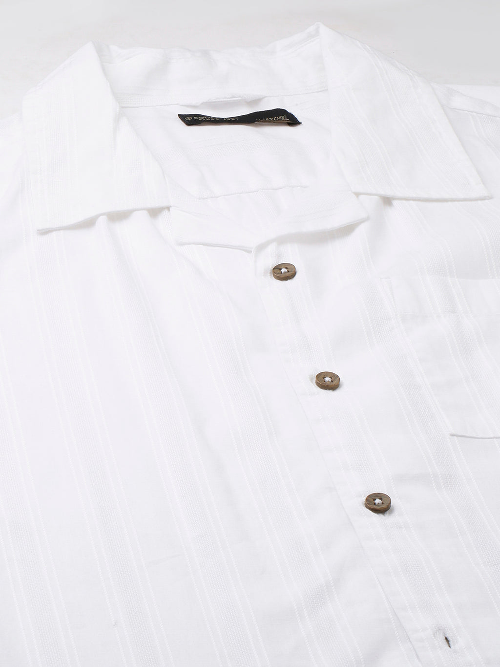 Men's White 100% Cotton Stripe Regular Fit Cuban Collar  Shirt