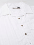 Men's White 100% Cotton Stripe Regular Fit Cuban Collar  Shirt