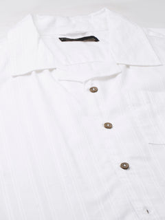 Men's 100% Cotton Stripe Regular Fit Cuban Collar Shirt White