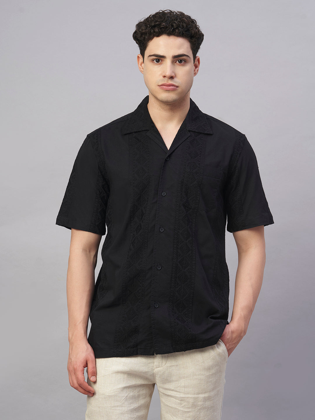 Men's Black 100% Cotton Regular Fit Shirt