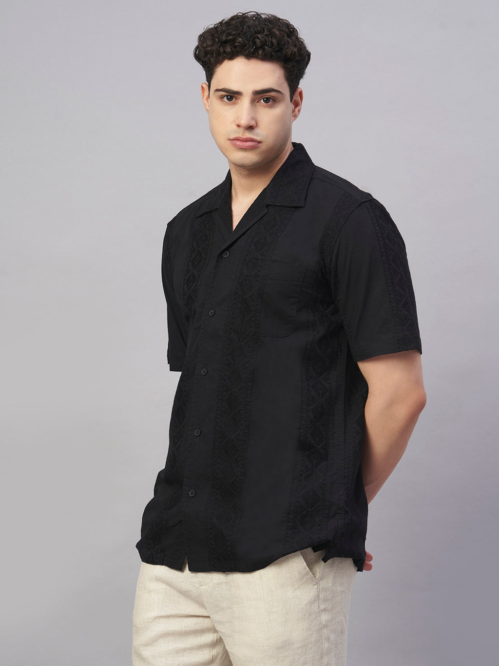 Men's Black 100% Cotton Regular Fit Shirt