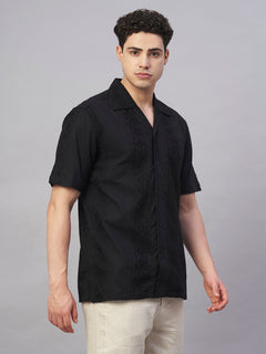 Men’s Cotton Regular Fit Camp Collar Shirt Black