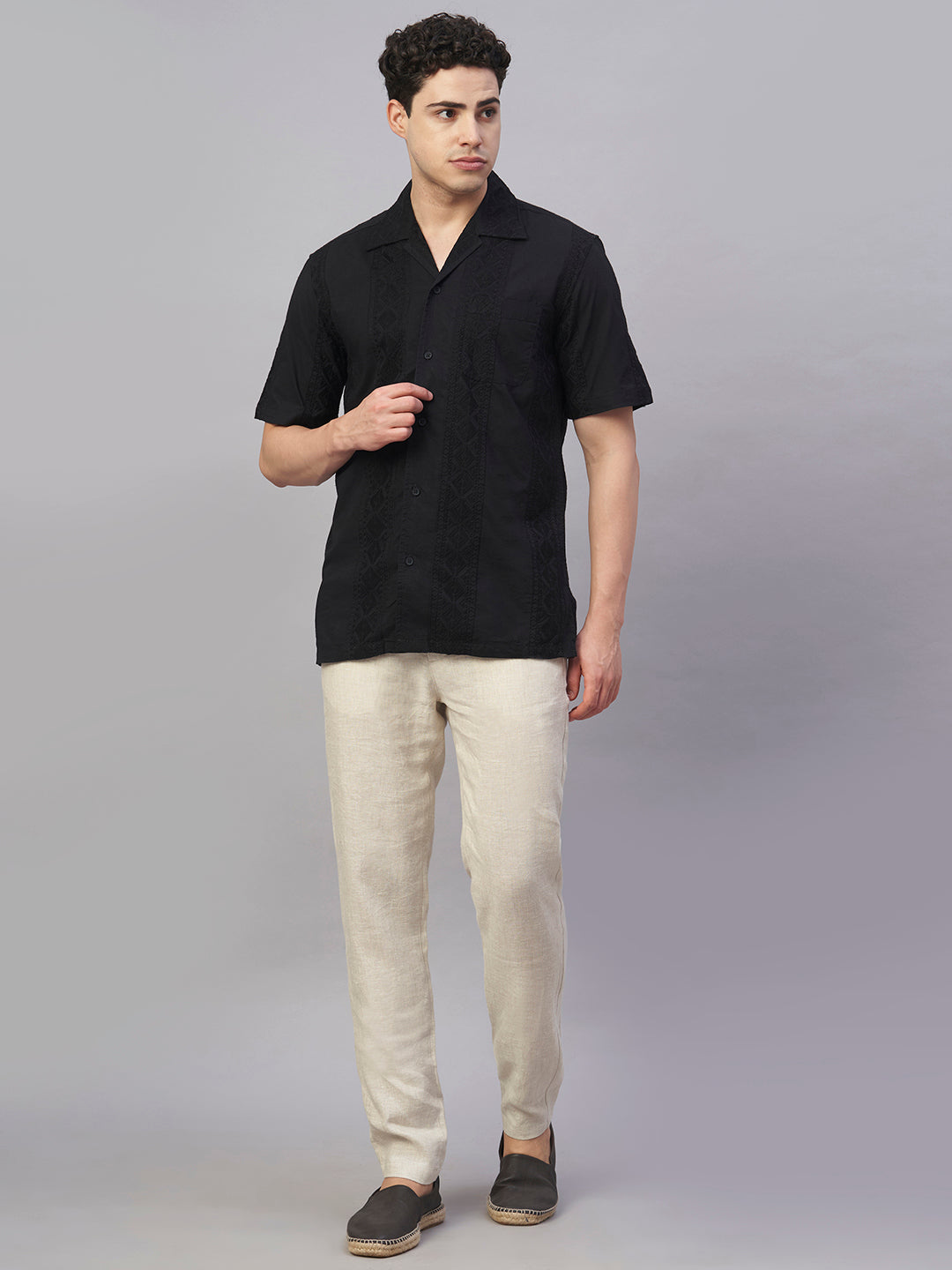 Men's Black 100% Cotton Regular Fit Shirt