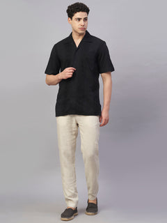 Men’s Cotton Regular Fit Camp Collar Shirt Black