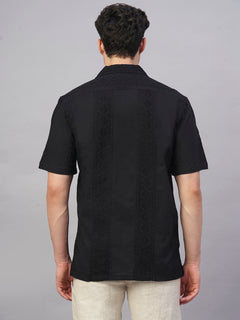 Men’s Cotton Regular Fit Camp Collar Shirt Black