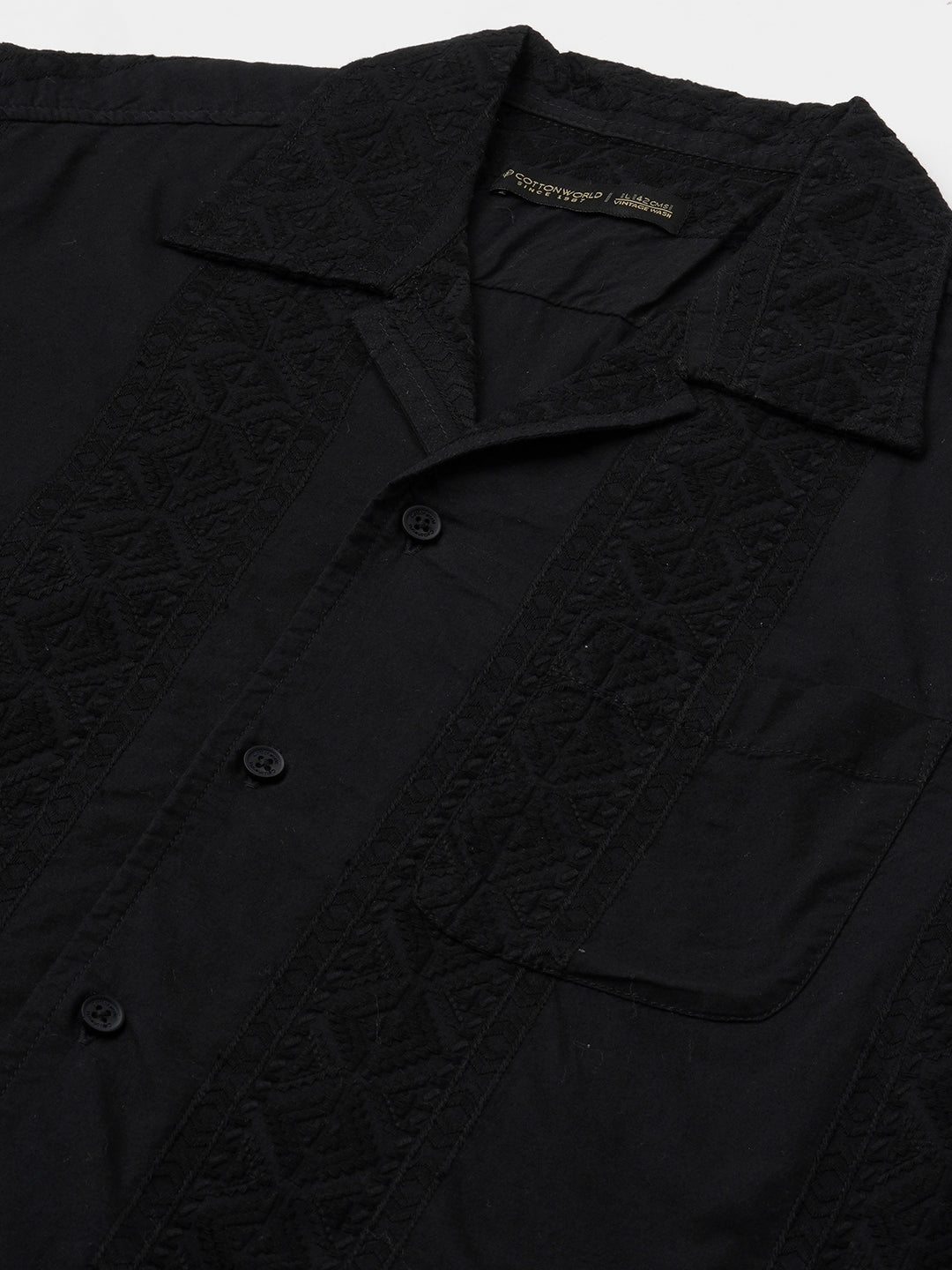 Men's Black 100% Cotton Regular Fit Shirt