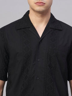 Men’s Cotton Regular Fit Camp Collar Shirt Black