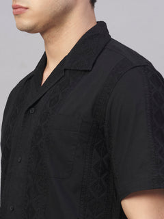 Men’s Cotton Regular Fit Camp Collar Shirt Black