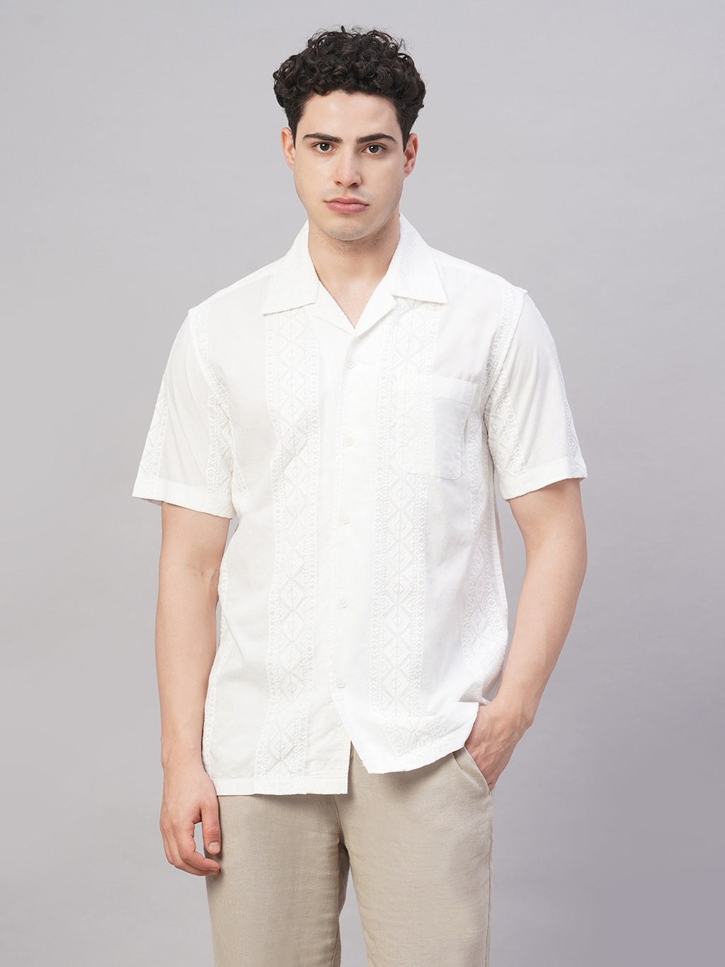 Men's White 100% Cotton Regular Fit Shirt