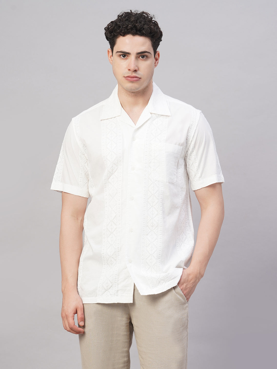Men's White 100% Cotton Regular Fit Shirt
