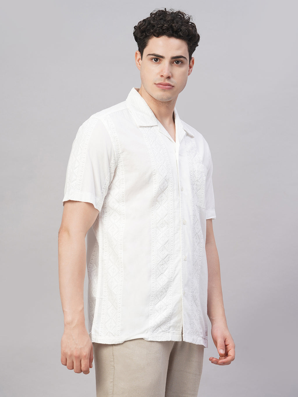 Men's White 100% Cotton Regular Fit Shirt