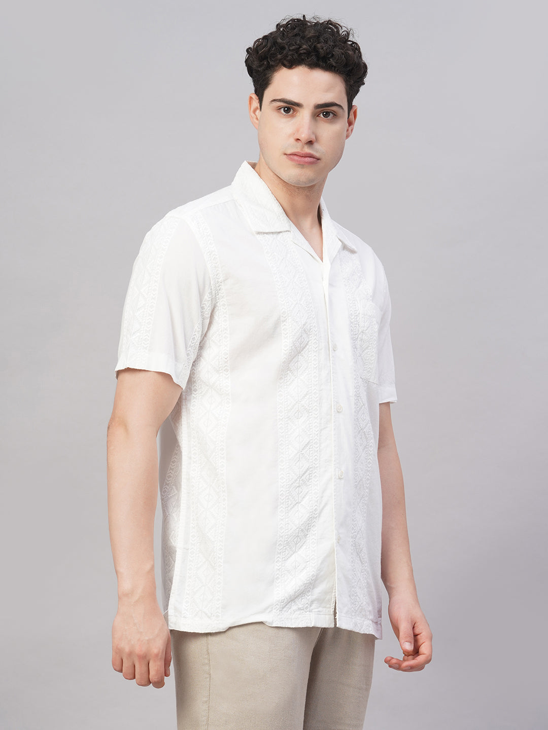 Men's White 100% Cotton Regular Fit Shirt