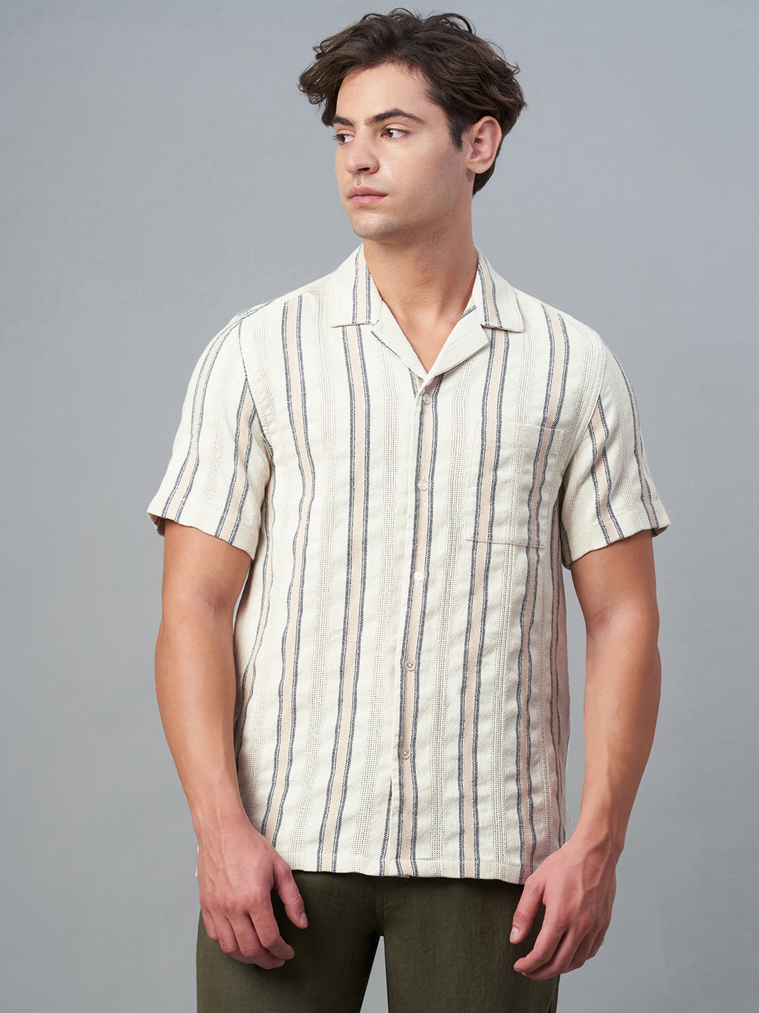 Men's Natural Cotton Linen Regular Fit Shirt