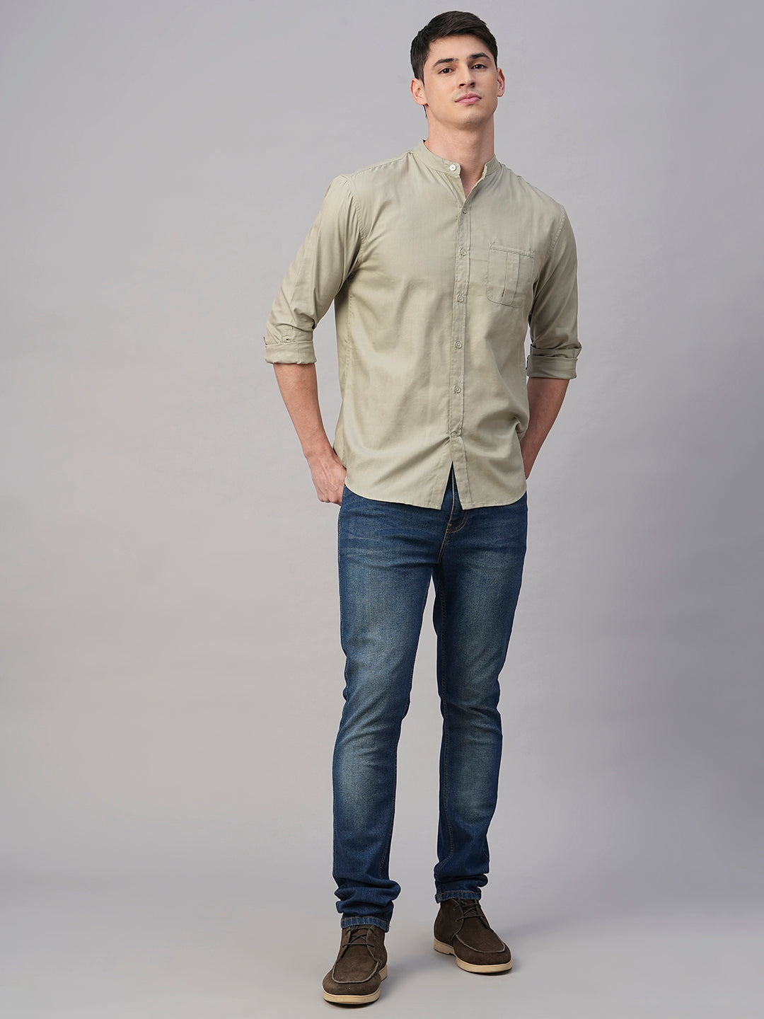 Men's Green Cotton Modal Regular Fit Shirt